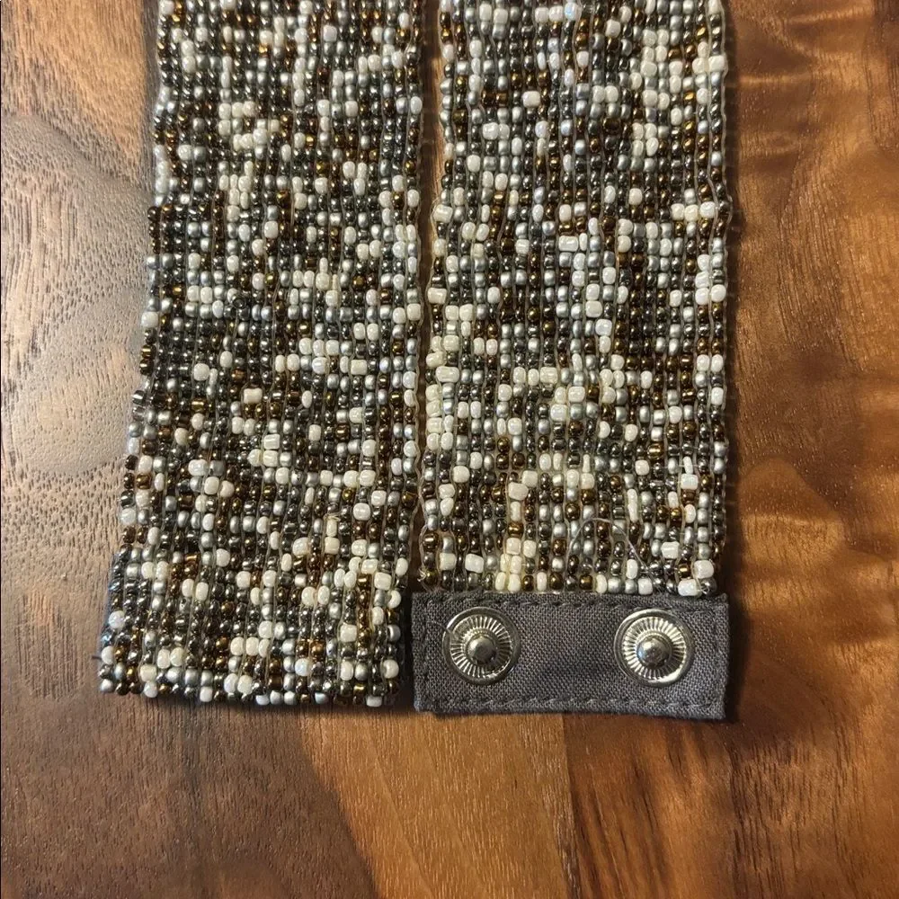 LOFT Brown, White & Silver Glass Beaded Belt